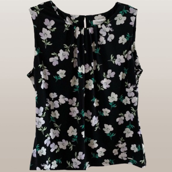 Calvin Klein CK Women's Floral Pleat Neck Cami Camisole with Hardware Blouse Top - Picture 1 of 5